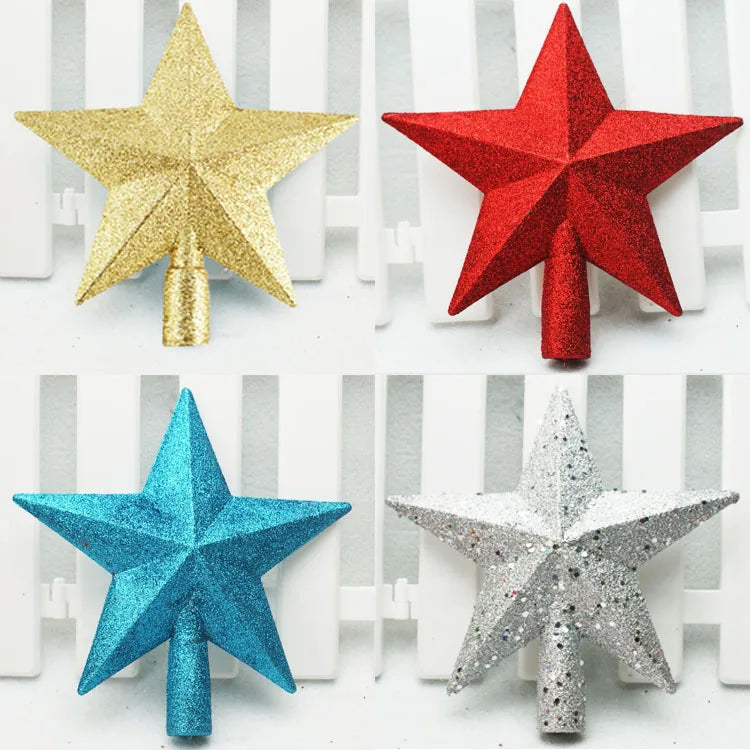 Christmas Tree Top Star Decorations, Shiny Gold Powder, Five-Pointed Star, New Year's Ornament, Merry Christmas Decorations,