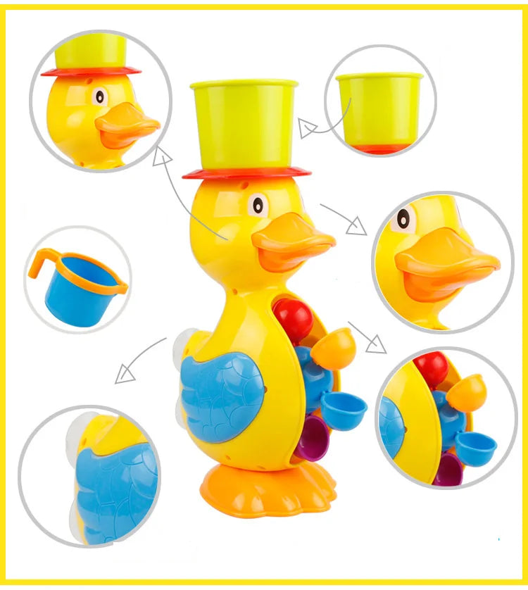 Kids Shower Bath Toys Cute Yellow Duck Waterwheel Toys Baby Faucet Bathing Water Spraying Tool Wheel Type Dabbling Toy