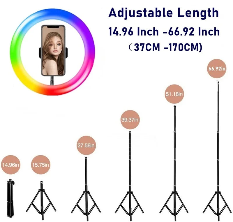 12 Inch Dimmable RGB LED Selfie Ring Fill Light 33CM Photo Ring Lamp With Tripod For Makeup Video Live Aro De Luz Para Celular