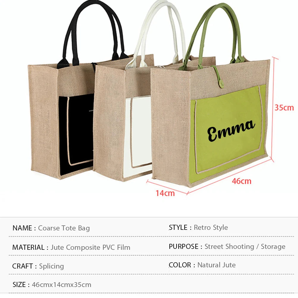 Personalized Jute Cotton Tote Bag New Year Bridesmaid Gifts Women Large Custom Tote Shopping Burlap Bag Wedding Gift for Guests