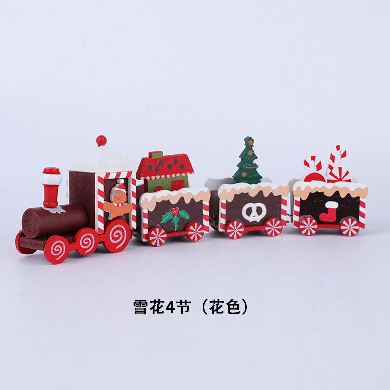 4 Knots Christmas Train Painted Wooden Christmas Decoration for Home with Santa Kids Toys Ornament Navidad 2019 New Year Gift