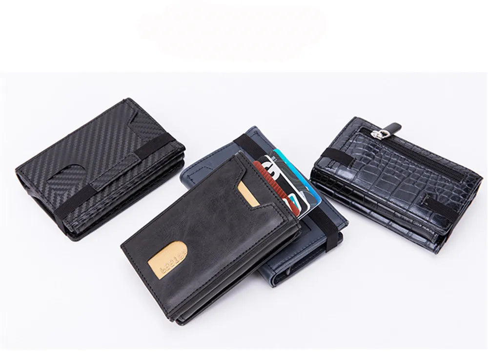 Custom Engraving Wallet Men Credit Card Holder RFID Blocking Anti-thief Leather Purse Card Wallet with ID Window Coin Pocket Bag