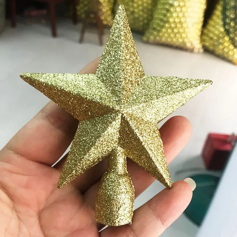 Christmas Tree Top Star Decorations, Shiny Gold Powder, Five-Pointed Star, New Year's Ornament, Merry Christmas Decorations,