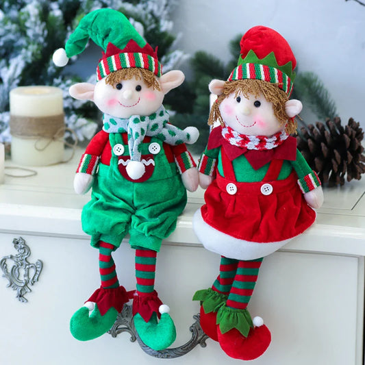 Christmas Decora tionRed and green fabric Plush Leg Elf Doll Ornaments Boys Girls Elves Toy Doll for 2022 New Year Home Decor