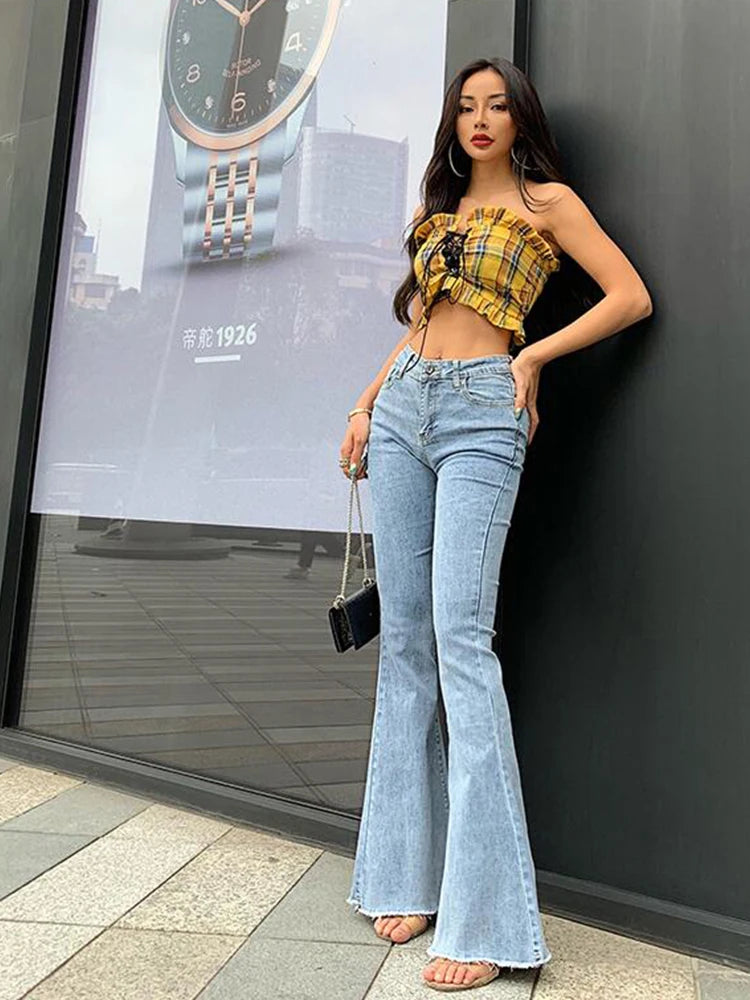 Flare Jeans Pants Women’s Vintage Denim y2k Jeans Women High Waist Fashion Stretch tall and thin Trousers streetwear retro Jeans