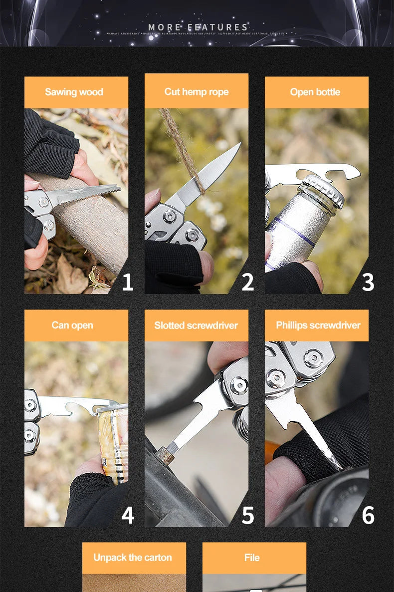 Multipurpose Knife Stainless Steel Multi-tool Pocket Knife Pliers Folding Knife Pliers Portable Folding Blade Survival Knife