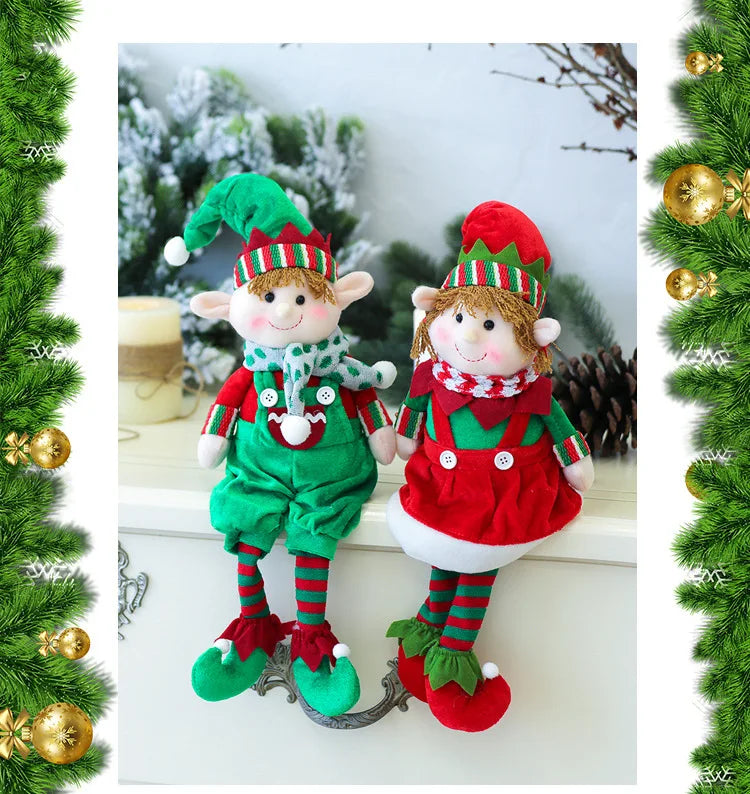 Christmas Decora tionRed and green fabric Plush Leg Elf Doll Ornaments Boys Girls Elves Toy Doll for 2022 New Year Home Decor