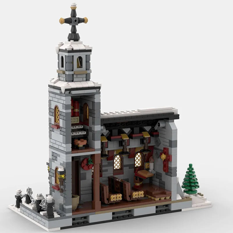 MOC Christmas Winter Village Cafeby Building Holiday Cottage Streets Cape Reindeer Santa Claus Blocks Kids Friend Toys