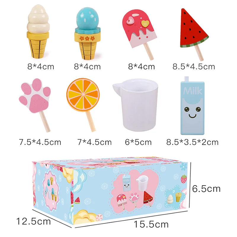 Children Simulation Food Kitchen Toys Wooden Ice Cream Dessert Simulation Food Kitchen Games Play House Pretend Toys For Girls