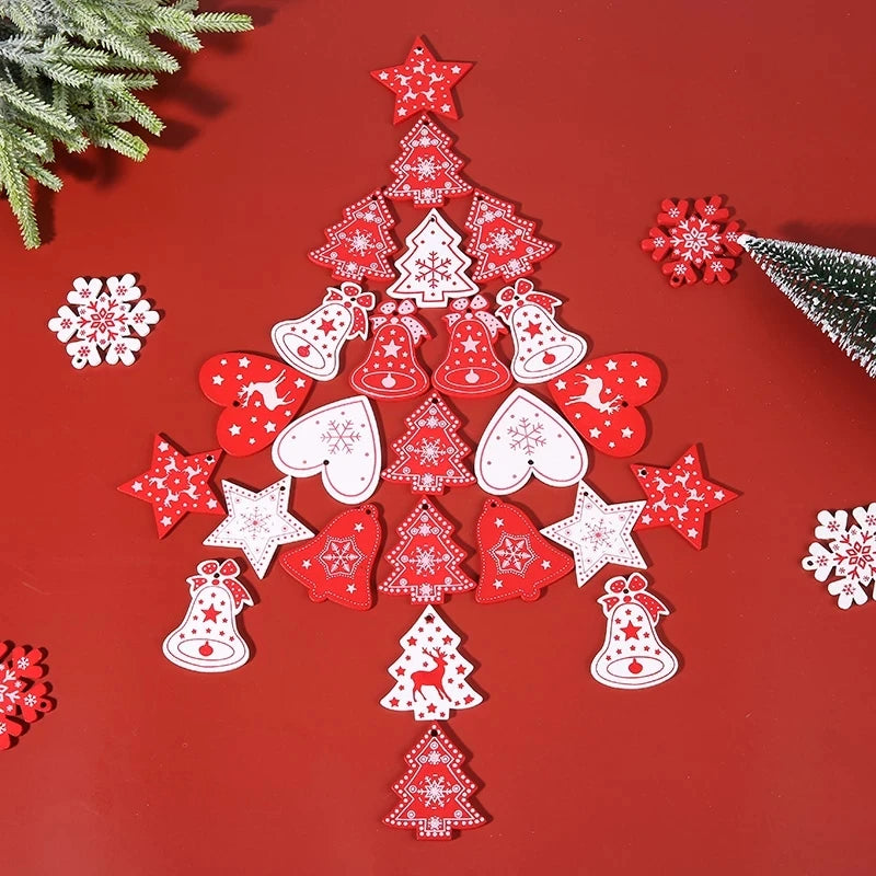 New Year 2022 Natural Wood Christmas Tree Ornament Xmas Hanging Pendants Star Xmas Tree Bell Christmas Decorations For Navidad