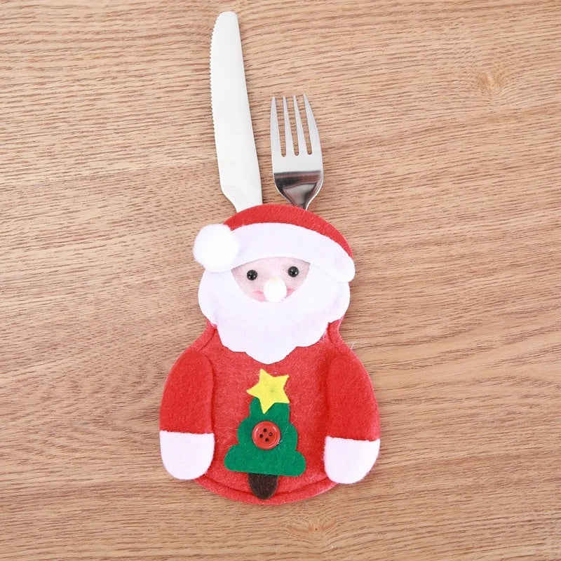 Christmas Knife And Fork Cover Christmas Sticker Hat Knife And Fork Bag Diy Crafts Party Decor Home Decor Accessories