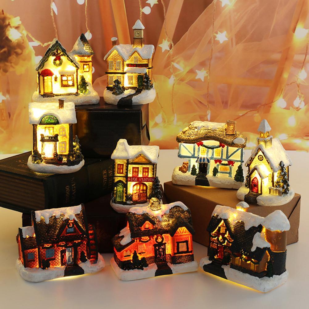 Christmas Scene Village Houses Town Decoration With Warm White Led Light 2021 Xmas Christmas Ornament Kids Gift For Home Decor