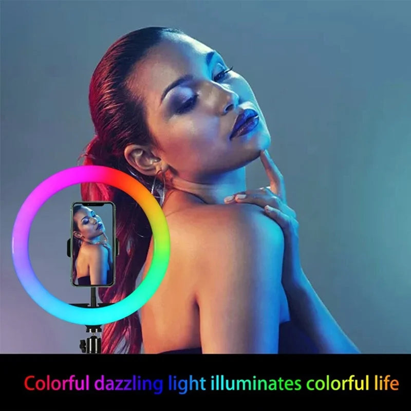 12 Inch Dimmable RGB LED Selfie Ring Fill Light 33CM Photo Ring Lamp With Tripod For Makeup Video Live Aro De Luz Para Celular