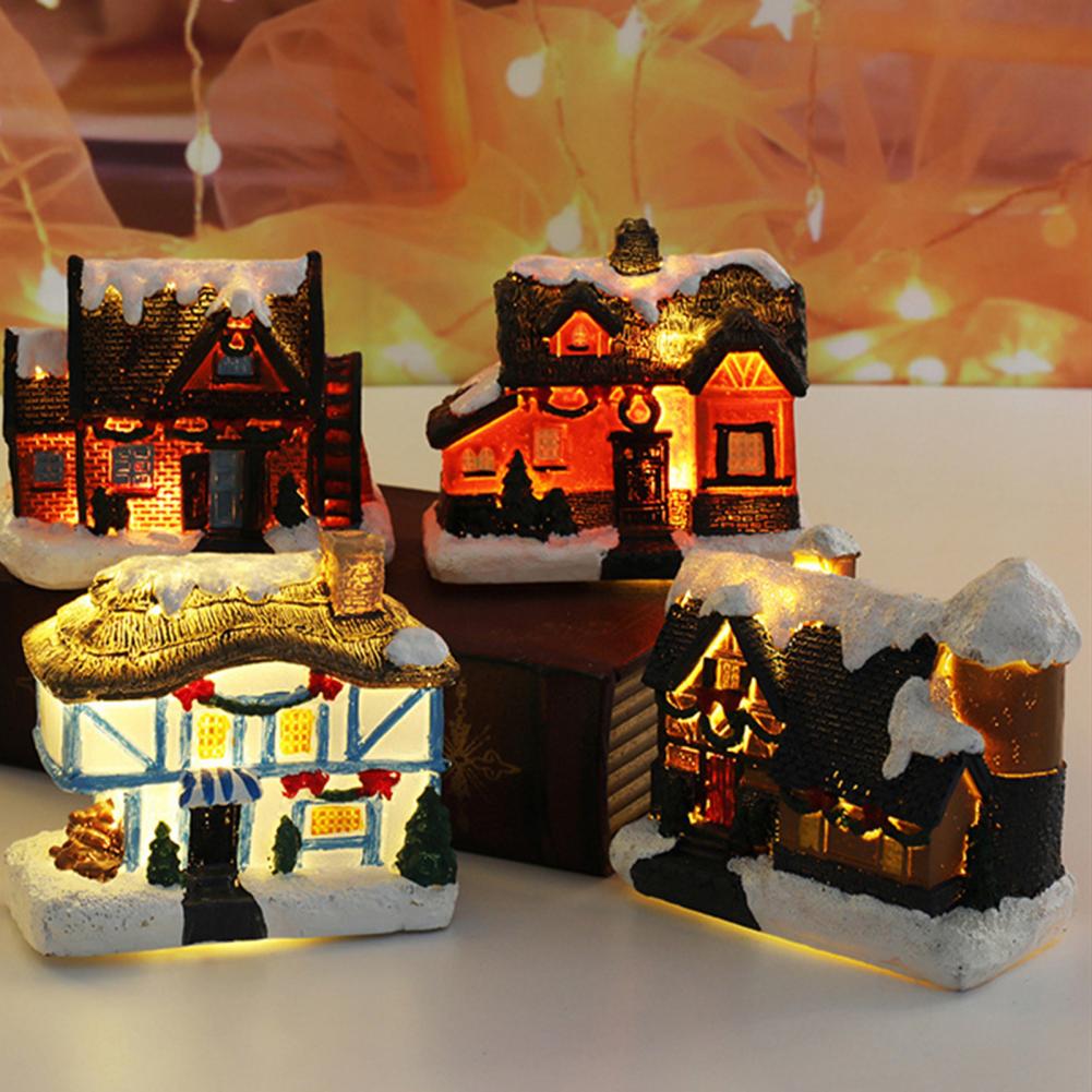 Christmas Scene Village Houses Town Decoration With Warm White Led Light 2021 Xmas Christmas Ornament Kids Gift For Home Decor