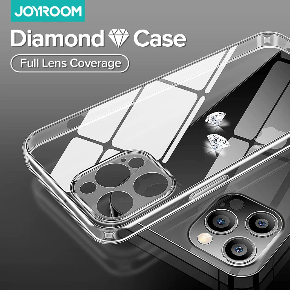 Joyroom 9H Tempered Case luxury Transparent Clear Case For iPhone 16 15 14 Pro Max Anti Yellow Full Lens Transparent Cover