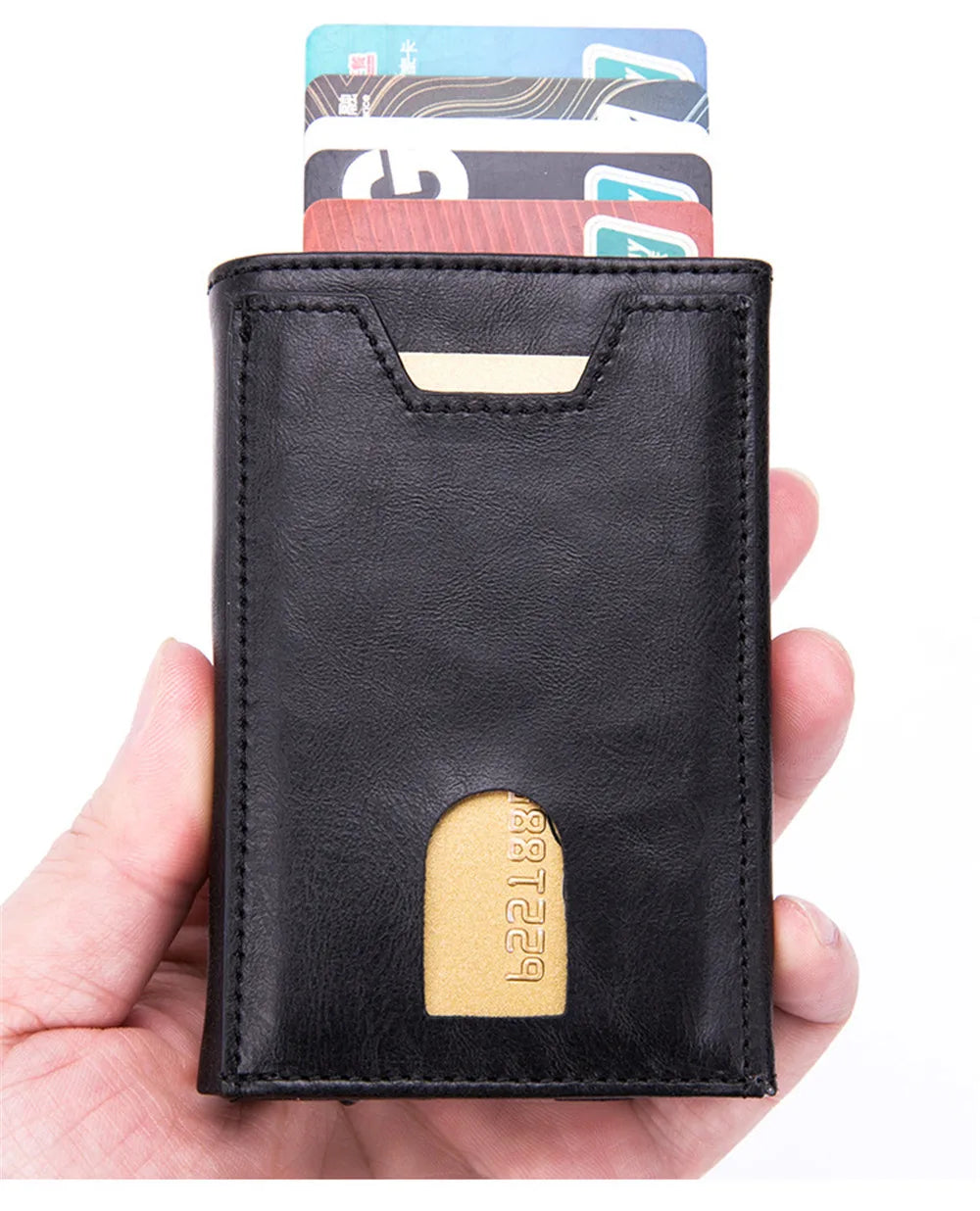 Custom Engraving Wallet Men Credit Card Holder RFID Blocking Anti-thief Leather Purse Card Wallet with ID Window Coin Pocket Bag