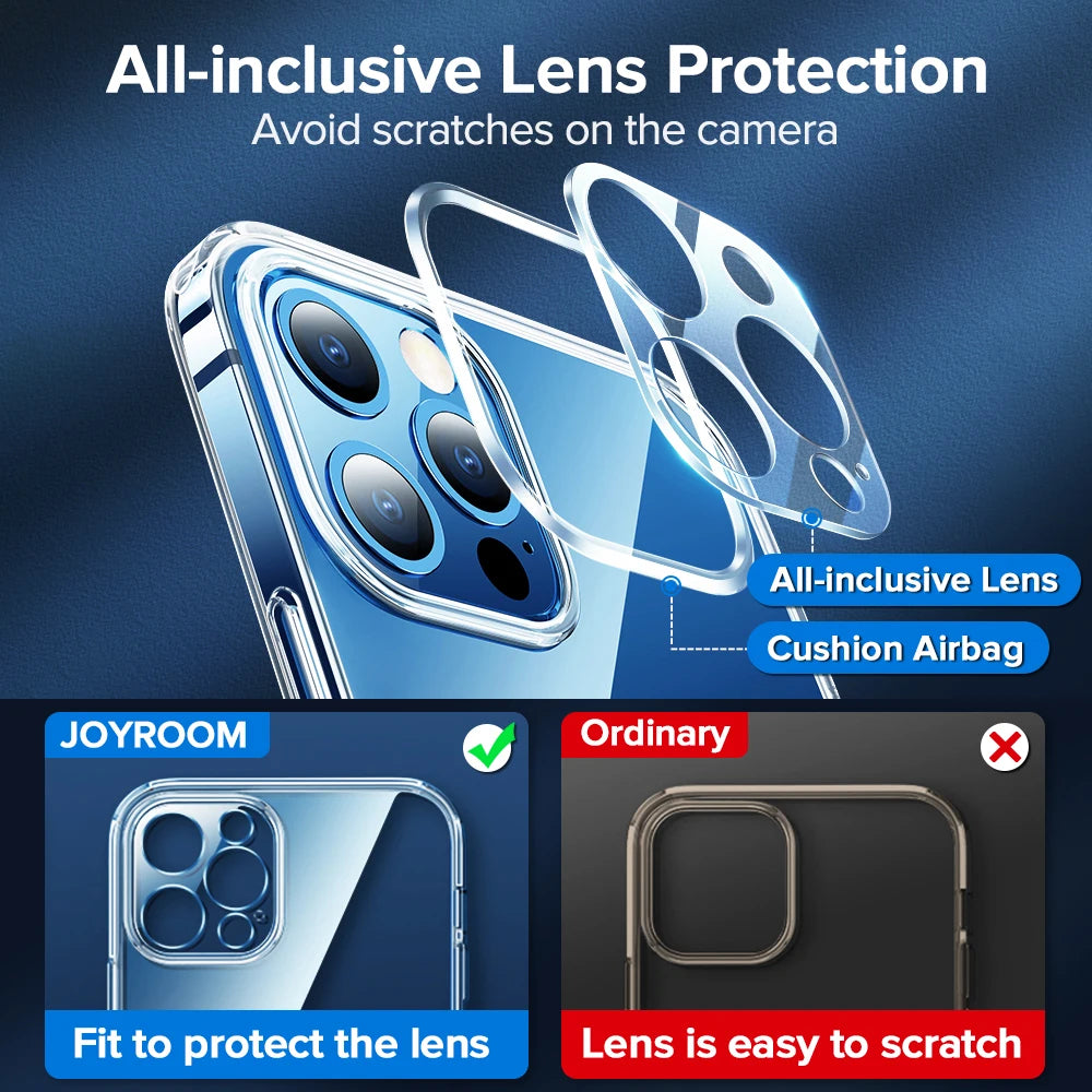 Joyroom 9H Tempered Case luxury Transparent Clear Case For iPhone 16 15 14 Pro Max Anti Yellow Full Lens Transparent Cover