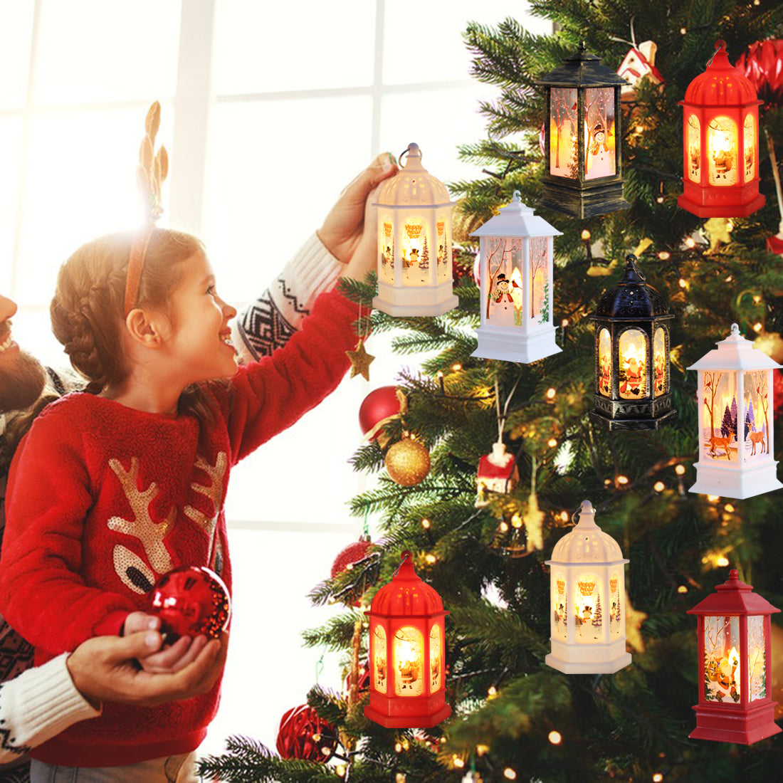 Christmas Lantern Light Merry Christmas Decorations for Home 2024Navidad Christmas Tree Ornaments Xmas Gift Happy New Year 2025