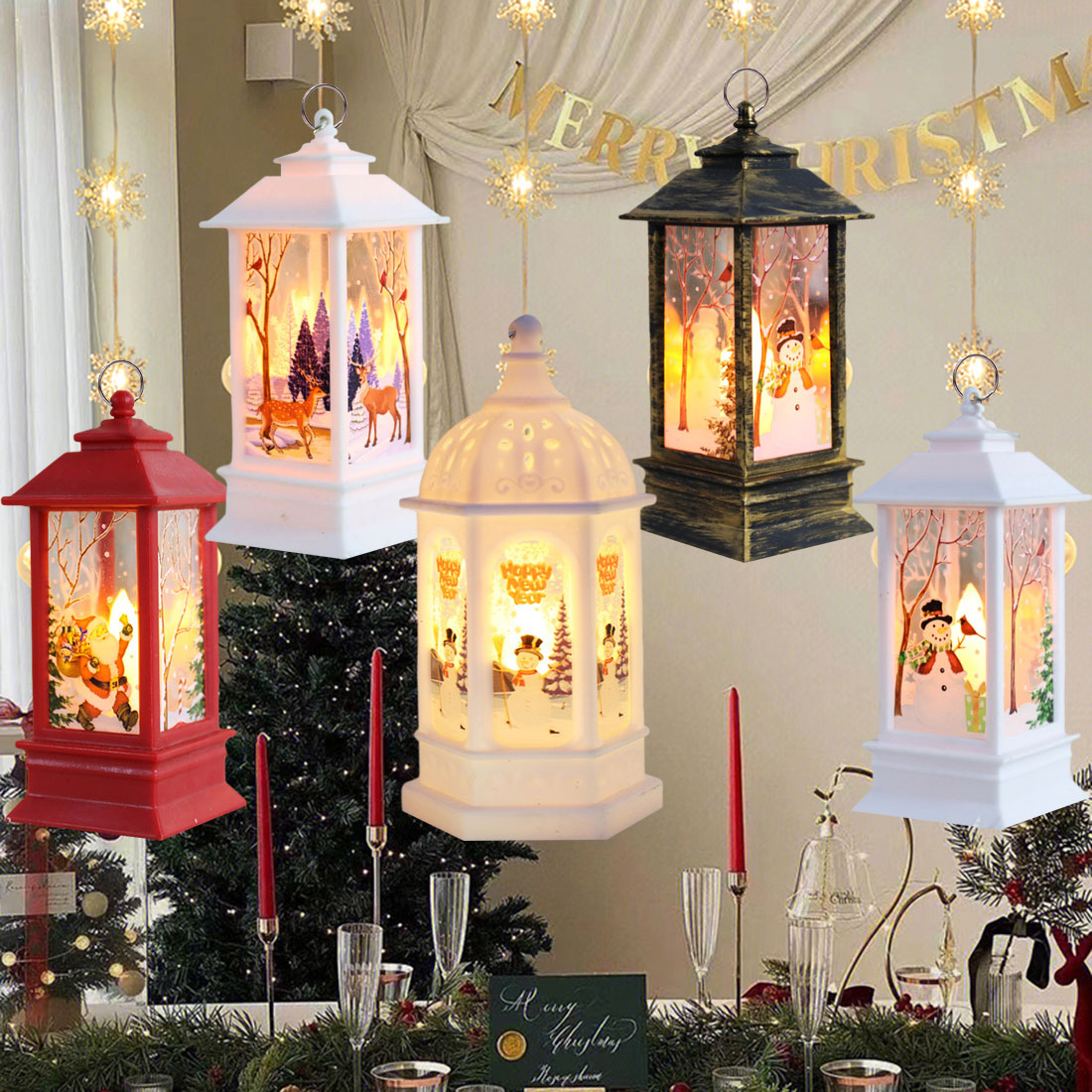 Christmas Lantern Light Merry Christmas Decorations for Home 2024Navidad Christmas Tree Ornaments Xmas Gift Happy New Year 2025