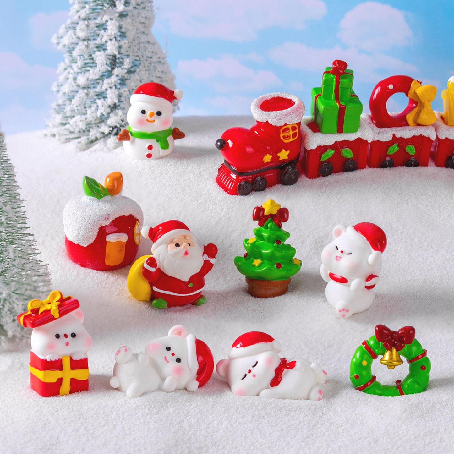 1pc Mini Resin Christmas Santa Claus Snowman Ornament Micro Landscape Christmas Decorations Ornament Home Desktop Park Decor