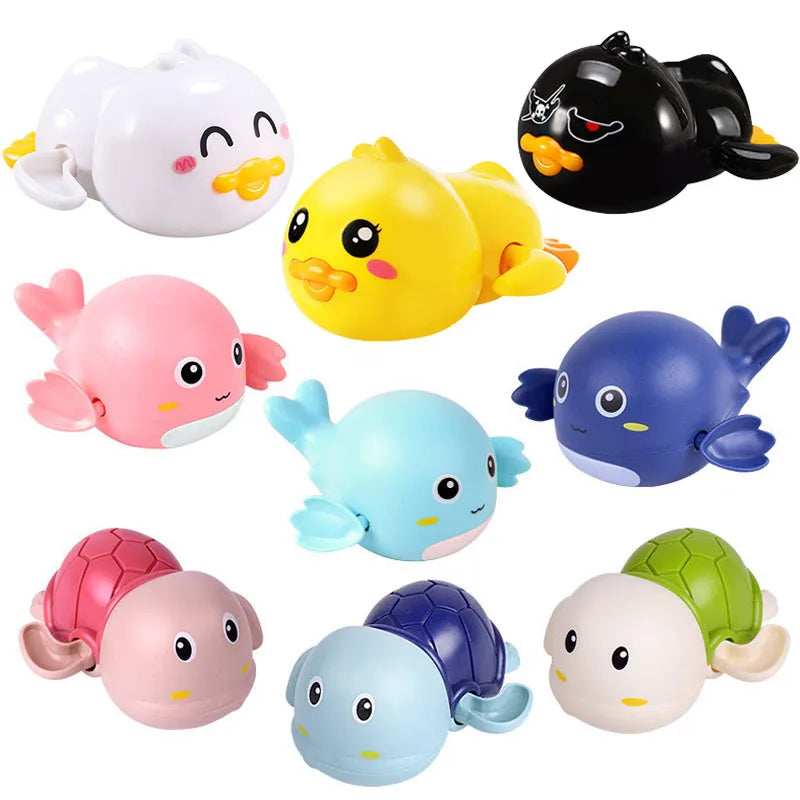 Baby Bath Toys Swimming Bathing Ducks Water Game Cartoon Animal Whale Turtle Classic Clockwork Toys For Toddler 12 24months