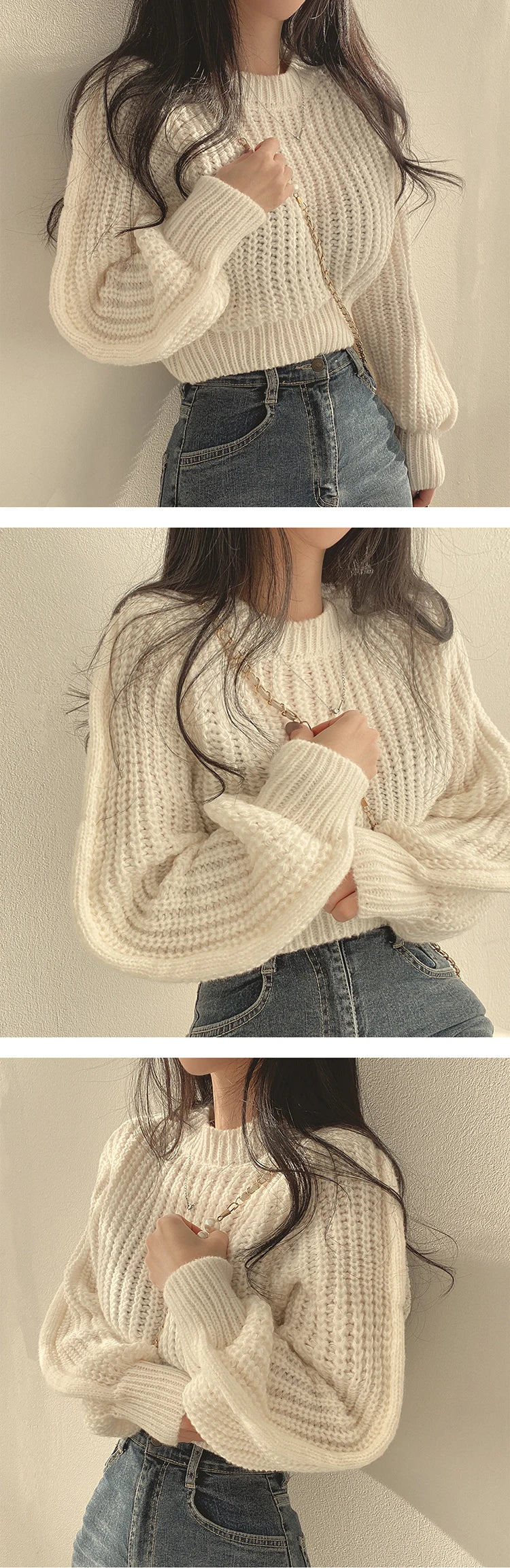 Loose Vintage Harajuku Lantern Long Sleeve Women Sweater Korean Autumn Winter Knitwear Soft Warm Tops Chic Solid Femme Sweater