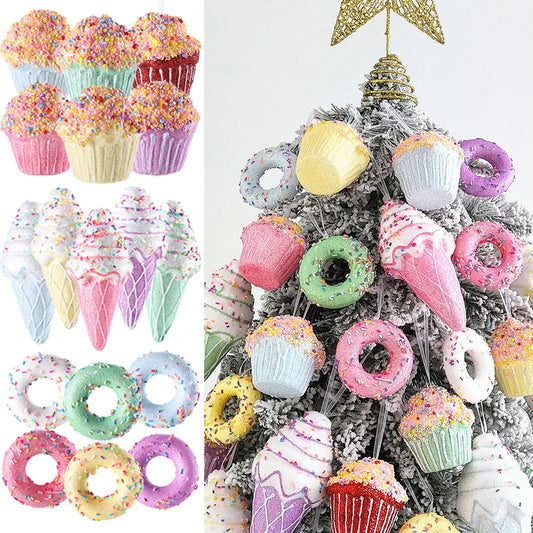 Mix Cute Candy Donuts Cupcake Ice Cream Cone Christmas Ornaments Kit Christmas Tree Hanging Decorations Gifts Navidad Natal