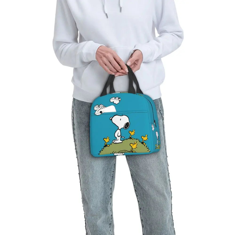 Custom Cute Cartoon Snoopy Insulated Lunch Box for Women Portable Warm Cooler Thermal Lunch Bag Picnic Food Container Tote Bags