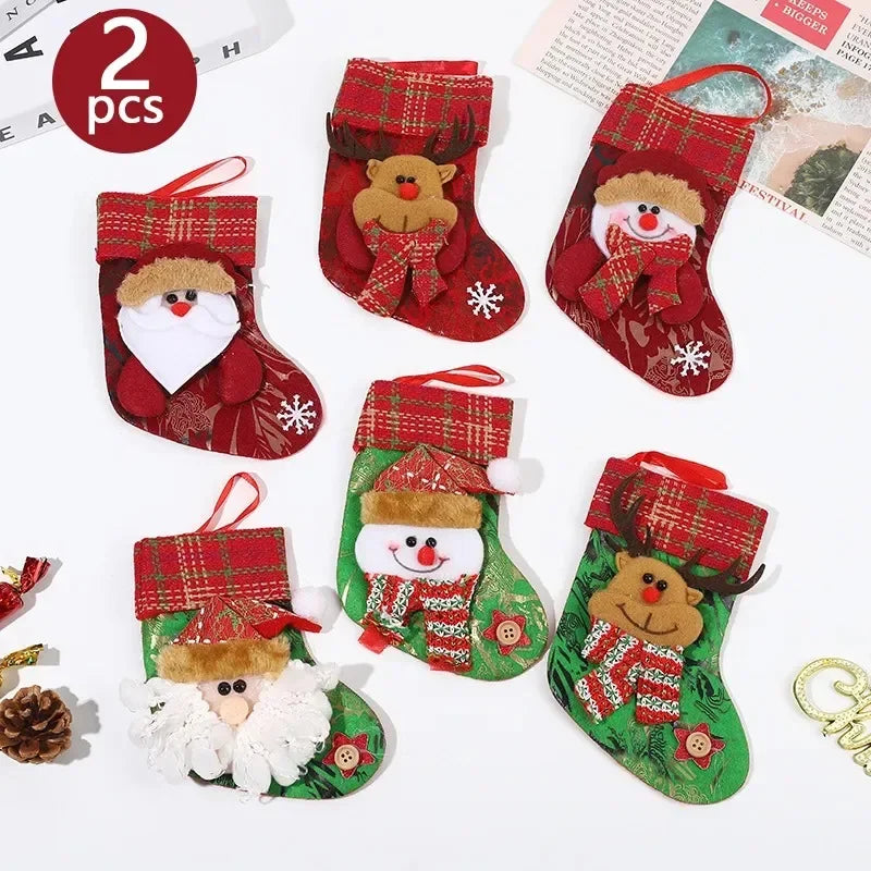 2pcs 2023 New Christmas Decoration Socks Cartoon Santa Claus Fawn Snowmen Socks Christmas Tree Hanging Ornaments Home Decoration