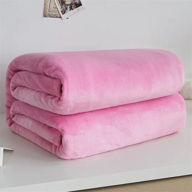 230GSM Coral Fleece Flannel Blankets For Beds Solid Blue Pink Soft Warm Thin Bedspread Sofa Cover Faux Fur Plaid Blanket