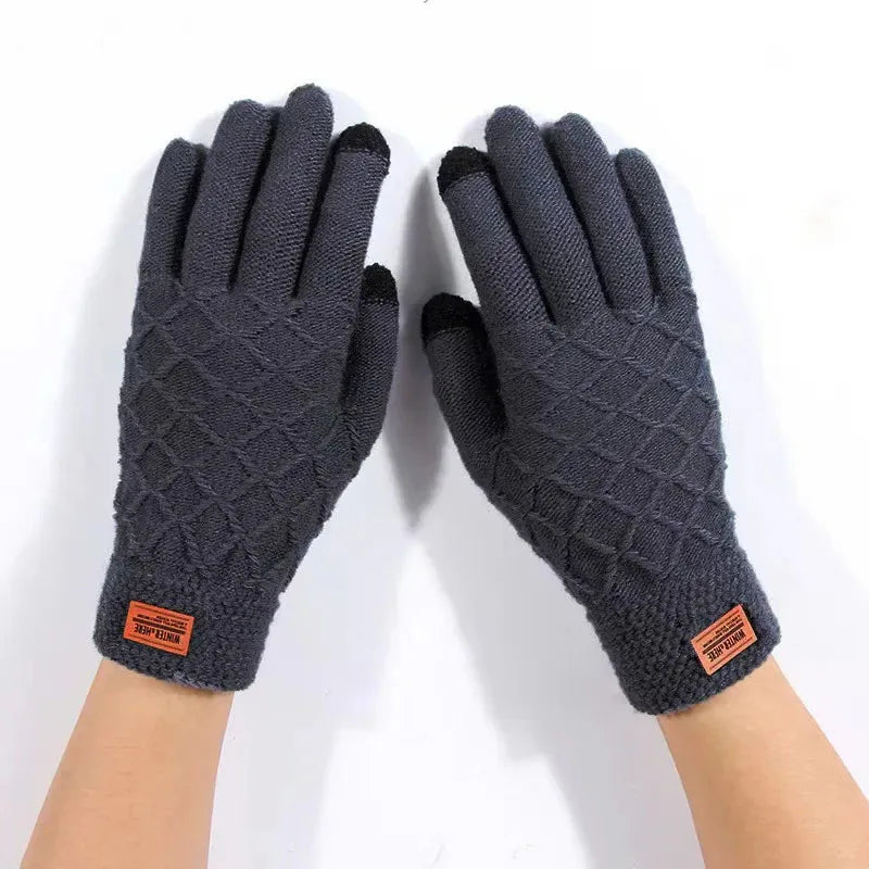 Autumn Winter Version of The Touch Screen Knitted Wool Plus Velvet Thickening Outdoor Riding Gloves for Men Accessories Gifts