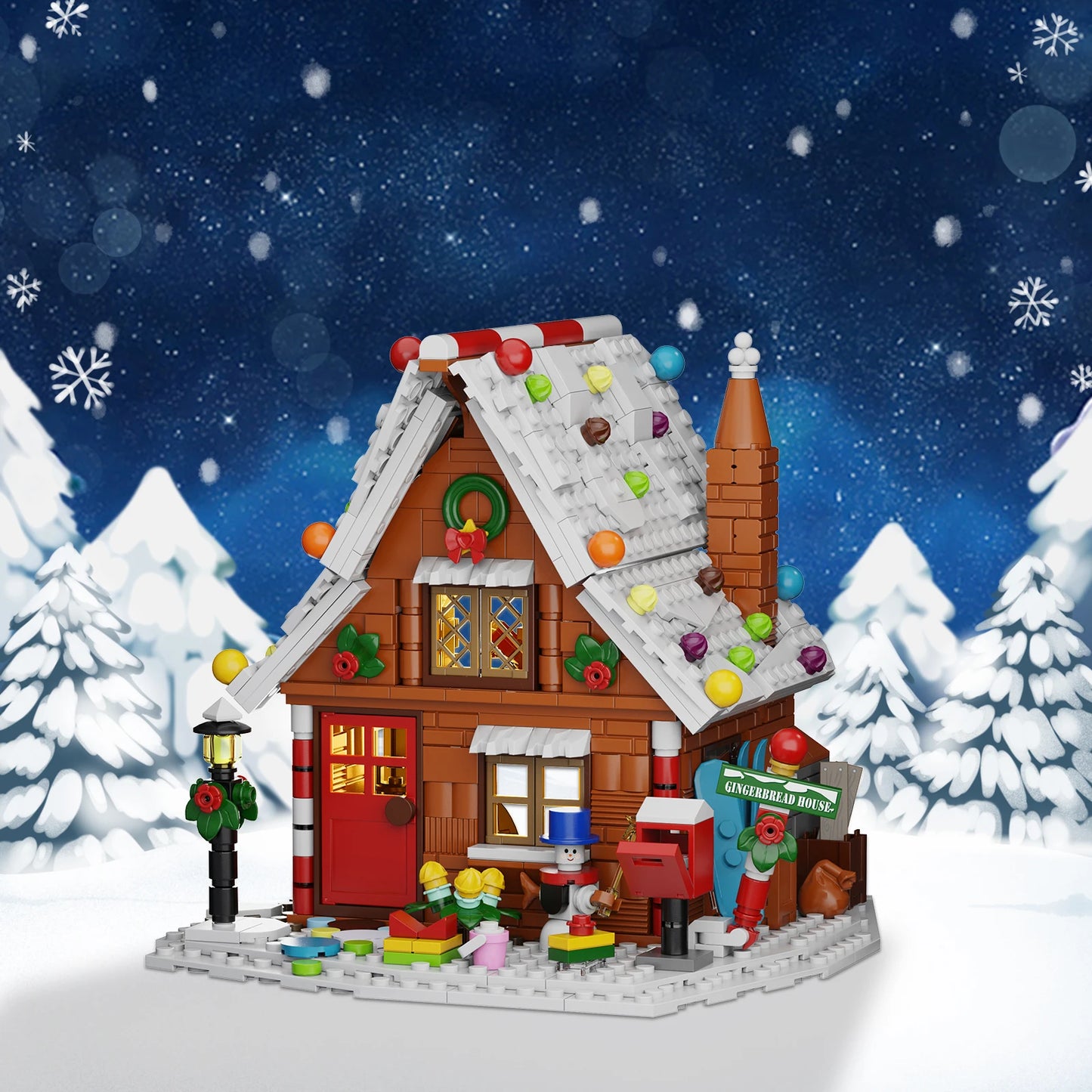 MOC Christmas Winter Village Cafeby Building Holiday Cottage Streets Cape Reindeer Santa Claus Blocks Kids Friend Toys