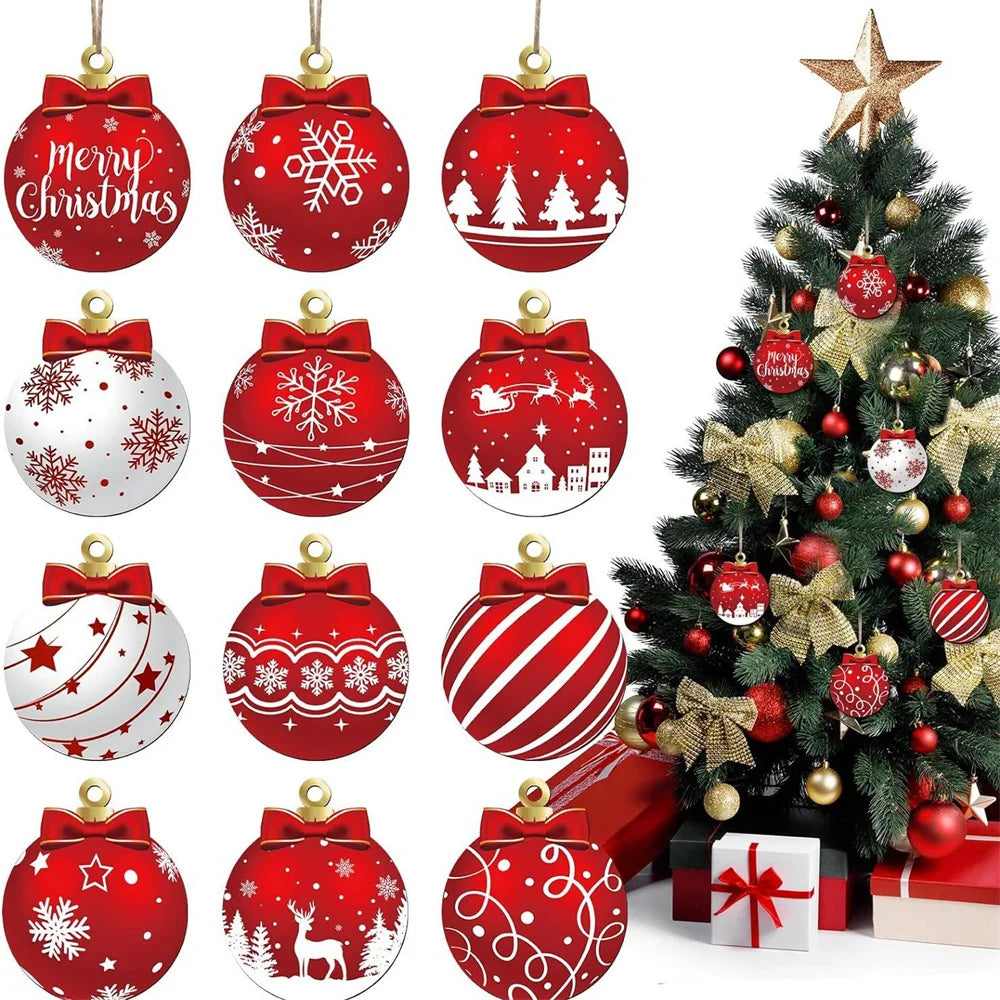 Christmas Wooden Ornament Hanging Decorations Xmas Ball Snowman Pendant DIY Christmas Tree Craft Decor for Home New Year Gifts