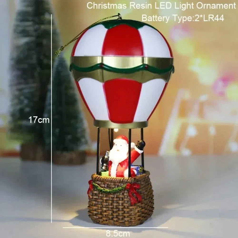 Christmas Glowing Ornaments Resin LED Houses Christmas Snowman Decoration Santa Claus Pine Needles Snow View Holiday Decoration