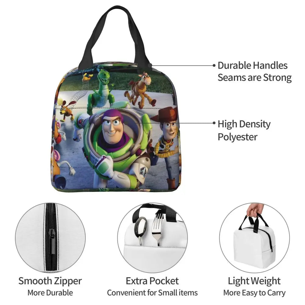 Custom Toy Story Buzz Ranger Suit Insulated Lunch Bag Reusable Thermal Cooler Bento Box For Women Food Container Tote Bags