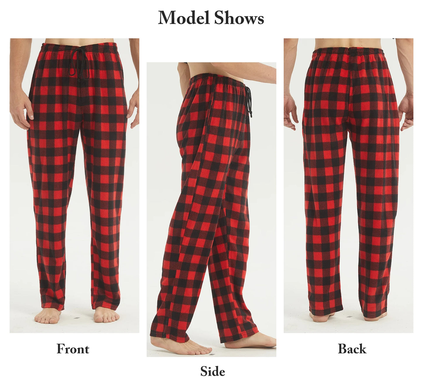 Mens Pajamas Pants with Pockets Fleece Pjs Soft Warm Plaid Pajamas Bottoms Lounge Sleep Pants Loungewear Sleepwear