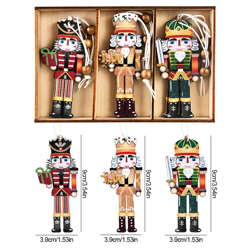 9Pcs Christmas Wooden Ornaments Nutcracker Soldier Xmas Tree Hanging Pendant 2024 Christmas Home Decorations New Year 2025 Gift