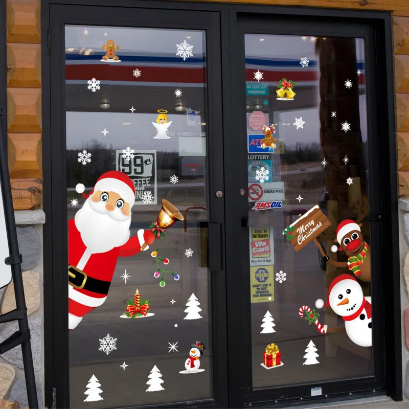 Christmas Snowman Deer Santa Claus Glass Window Stickers For New Year Decoration Mural Room Home Decor Electrostatic Wall Decals