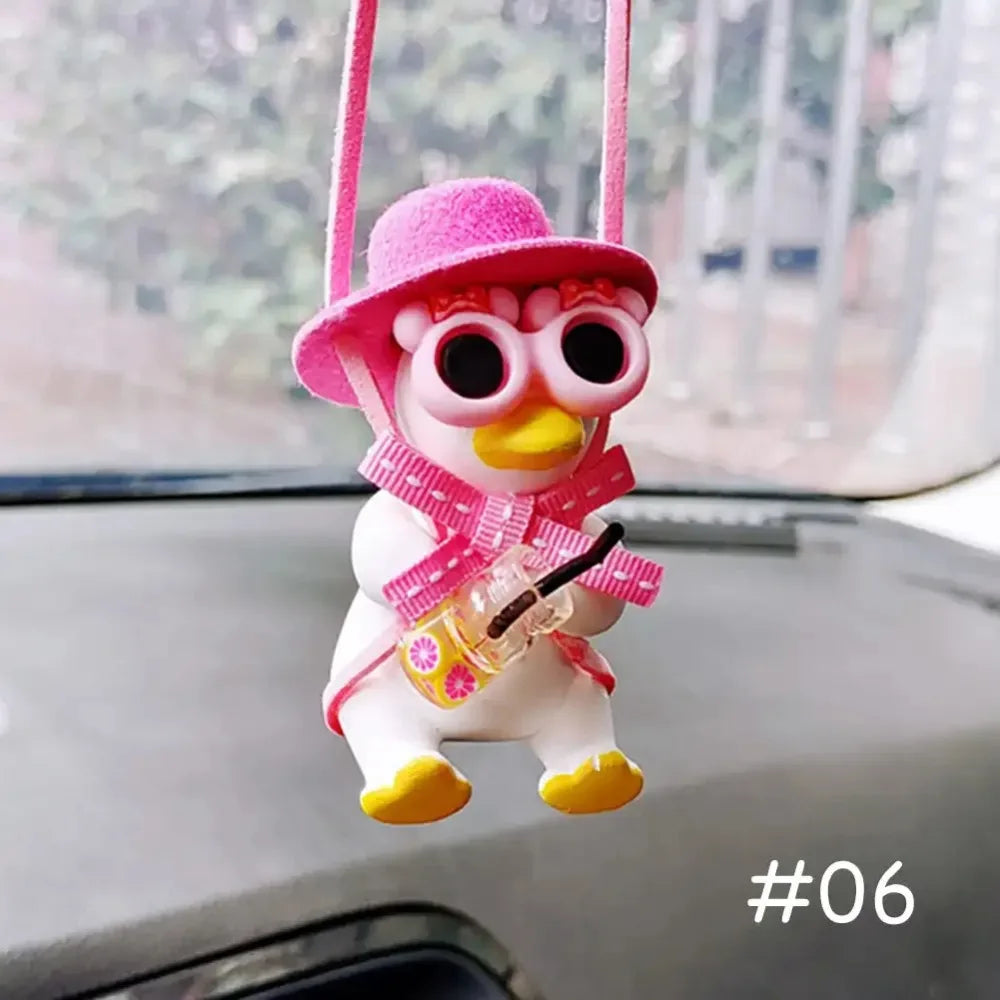 Car Pendant Cute Anime Little Duck Swing Auto Rearview Mirror Hanging Ornaments Interior Decoraction Accessories for Girls Gifts