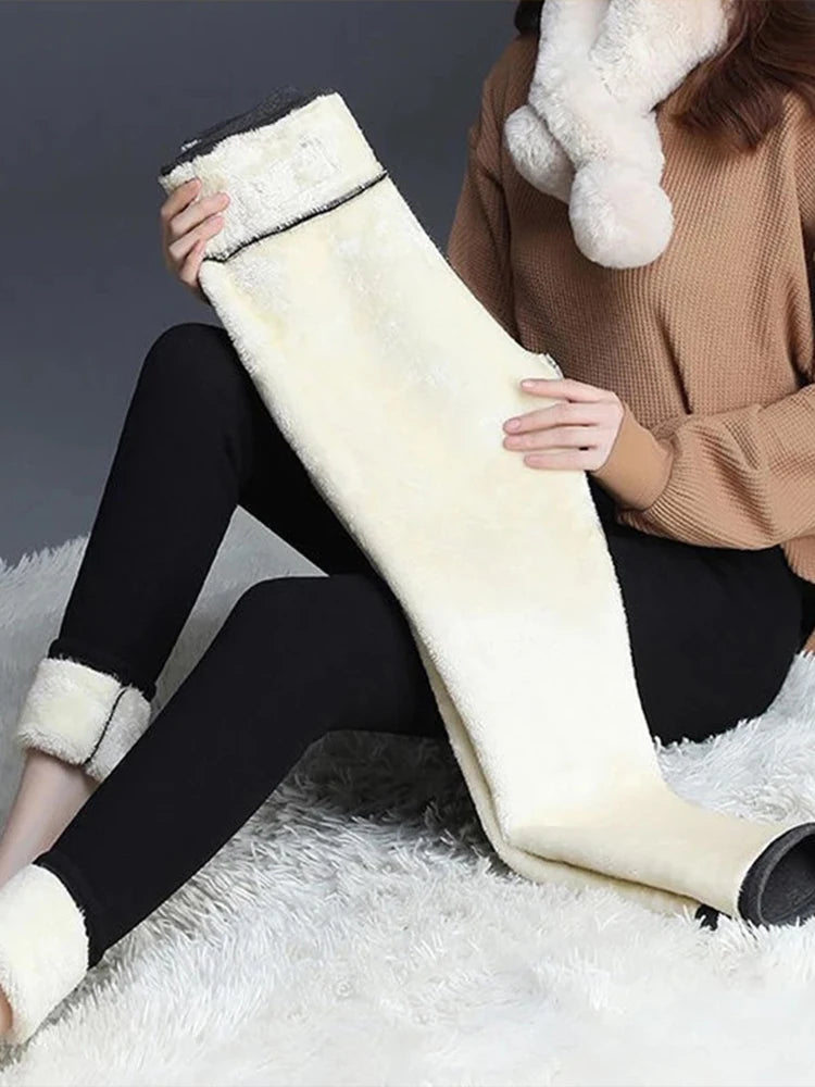 Women Thermal Leggings Winter Warm Sexy Elastic Translucent Pantyhose Female Fleece Thermal High Waist Slim Thicken Tight Pants