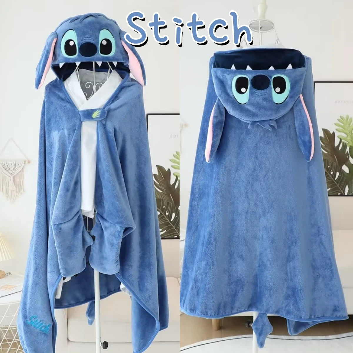 Lovely Stitch Cloak Blanket Comfortable Thickened Hooded Blanket Flannel Nap Cartoon Anime Warm Stitch Blanket Gifts