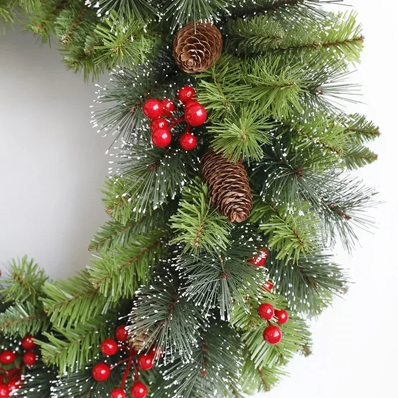 Christmas Wreaths 2024 New Year Front Door Wall Decorations Artificial Fake Pine Branches Xmas Tree Garland Hanging Ornaments