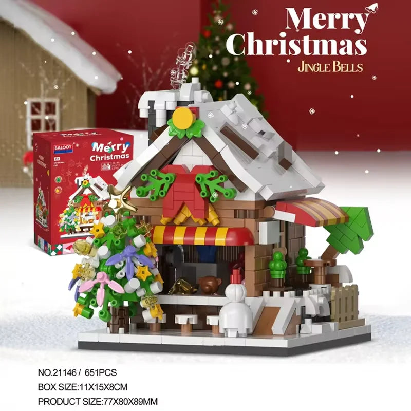 Christmas Snow House Mini Building Blocks Set Balody Coffe Candy Book Shop City View 3D Model Brick Boys Toys Children Xmas Gift