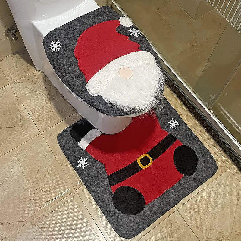 New Christmas Decorative Supplies Toilet Set Creative Bathroom Decoration Santa Claus Elk Snowman Two Piece Set Christmas Decor