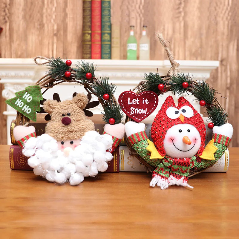 Elk Snowman Rattan Circle Christmas Flower Wreath Shopping Mall Window Christmas Tree Christmas Decorations Children's Doll