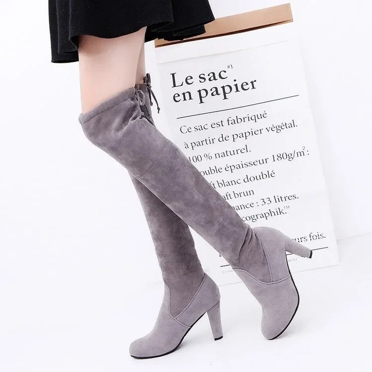 Women Over The Knee Boots Botas Mujer Invierno New Woman in Stretch Fabrics High Heel Slip on Shoes Pointed Toe Long Botte Femme