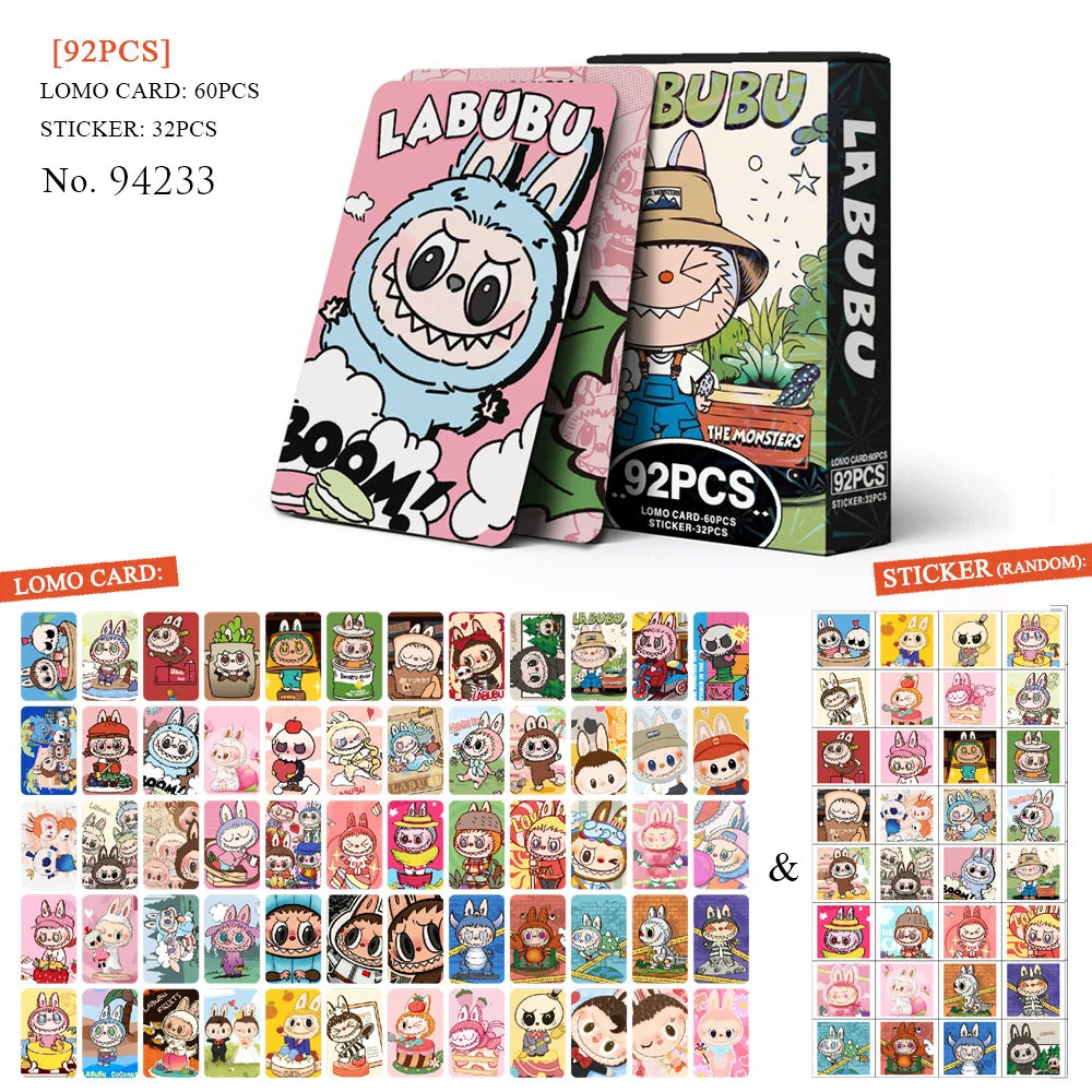 92PCS Labubu Cute Monster Cartoon Photo Card Stickers Pack Anime Accessories