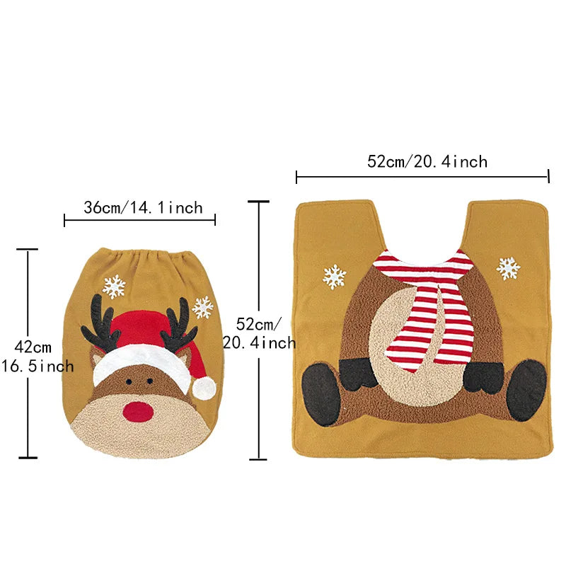 New Christmas Decorative Supplies Toilet Set Creative Bathroom Decoration Santa Claus Elk Snowman Two Piece Set Christmas Decor