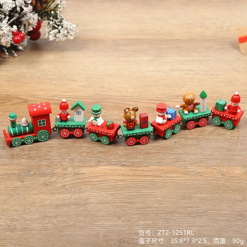 Christmas Decorations Wooden Four Section Small Train Festival Children's Gifts Toy Window Christmas Tree Ornaments Set Box