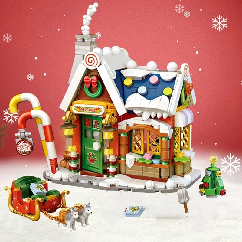 Mini Building Blocks Cute Christmas House Assembled Bricks for Adults and Children Cartoon Toys Gifts Home Furnishings